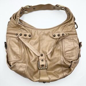 Isabella Fiore Leather Gold Hobo Shoulder Bag